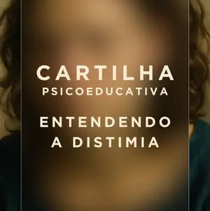 Rosto feminino desfocado e título: Cartilha psicoeducativa, entendendo a distimia