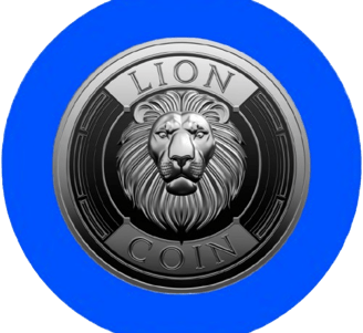 a lion head on a blue background with a lion head