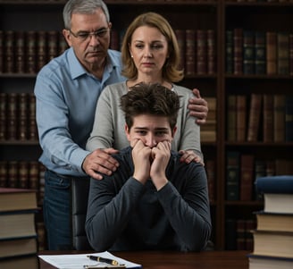 Un adolescente e la sua famiglia preoccupati dall'avvocato penalista