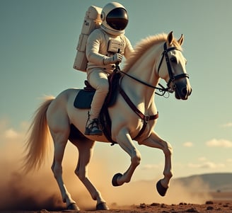 AI-generated image of an astronaut riding a white horse in an arid landscape