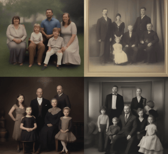 A grid of four AI-generated family photos