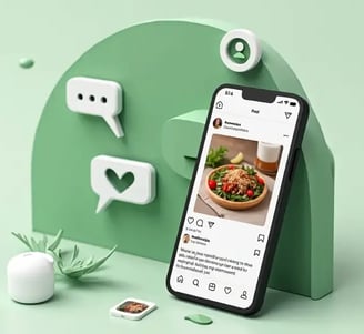 Smartphone com uma publicação gastronómica nas redes sociais, destacando o impacto do marketing digital para restaurantes.