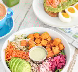 Semaglutide Recipe: Sweet potato, Avocado with Micro Greens and Pickled Turnips