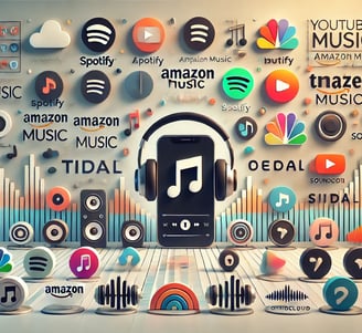 a wall with various musical instruments and music