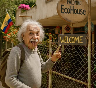 albert einstein visitando el hostal palomino ecohouse, la guajira