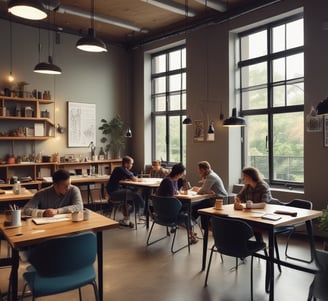 a couple of women sitting at a table with a laptop