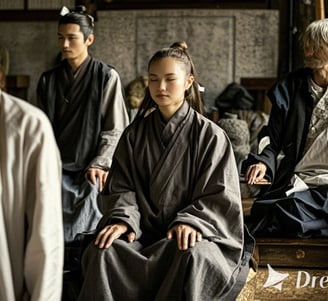Ancient Chinese meditating on stool