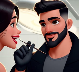 Dentista avaliando lábiios da paciente