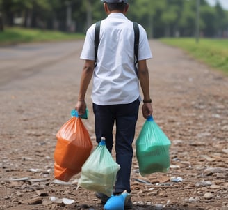 a man walking down a sidewalk