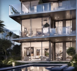 a tall white building with balconies and windows