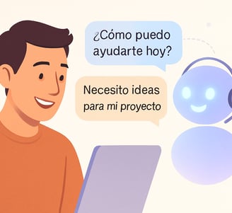 Una persona con su ordenador pide a un chatbot cosas.