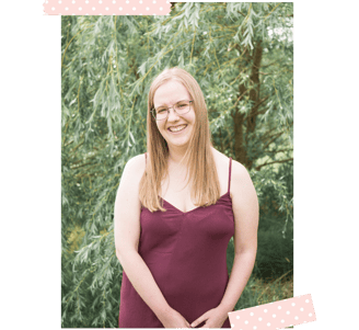 blonde woman in a burgundy dress - owner of a pop of colour designs