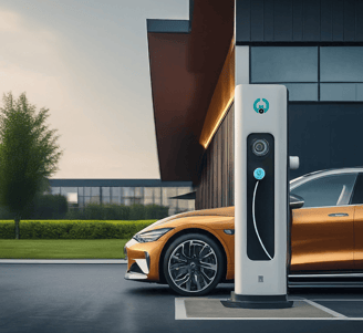 An EV charger in Parking area inside pearl Qatar Luxury villa