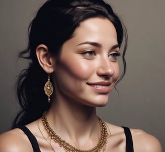 A close-up view of an intricately designed piece of jewelry featuring a large, raw green gemstone. The gemstone is encased in a silver-colored metal setting with swirling patterns and small decorative silver balls.