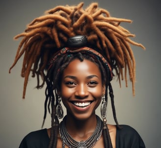 Belle femme noire souriante avec des dreadlocks.