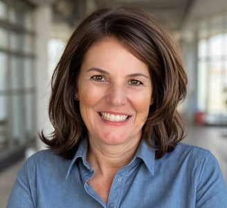 a woman with a blue shirt and a blue shirt