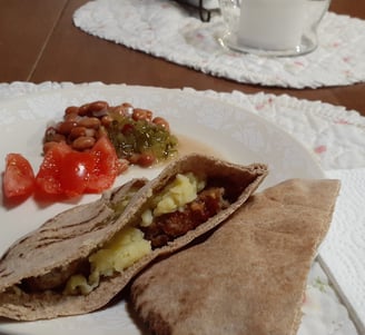 grass fed beef meatloaf in pita w m potatoes
