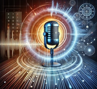 image of a retro microphone surrounded by AI elements