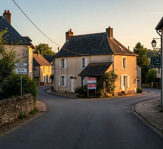 une maison située à un coin de rue avec panneau à vendre