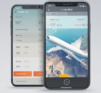 A split-screen image shows a digital airport departure board on the left with flight information for various U.S. destinations and an advertisement on the right side. The flight board displays destination, flight number, gate, and status for flights in French and English. The advertisement features text that likely promotes a product or service.