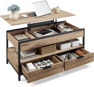 VASAGLE Table Basse, Table de Salon avec Plateau Relevable, Tiroirs de Rangement, avec Rangement Ouv
