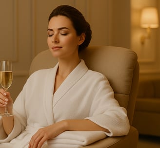 Uma mulher elegante desfrutando de uma experiência de beleza exclusiva em um salão de luxo, em uma c