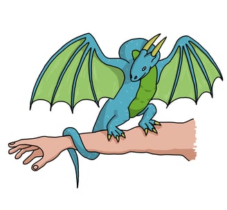 drawing of a dragon sat on an arm