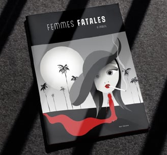 Mockup of a femme fatale character on book cover