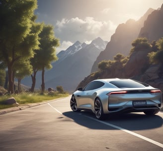 a silver car driving down a mountain road