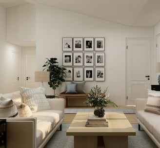 a living room with a couch and a table