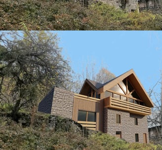 Étude de transformation d’un ancien chalet en résidence moderne tout en conservant son cachet alpin.