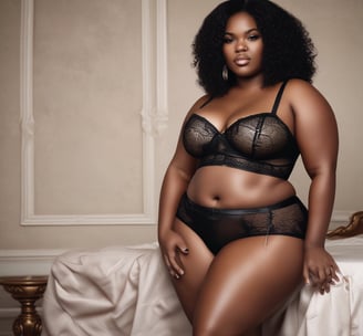 A person wearing lace lingerie with a tattoo on the torso. A delicate flower is tucked into the waistband. The lighting is dim, creating shadows and a moody atmosphere.