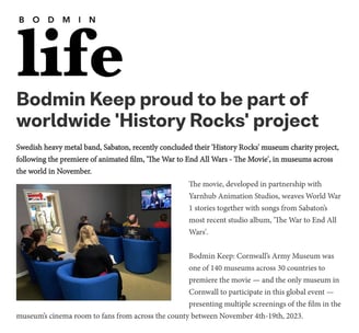 Bodmin Life article: Bodmin Keep proud to be part of worldwide 'History Rocks' project