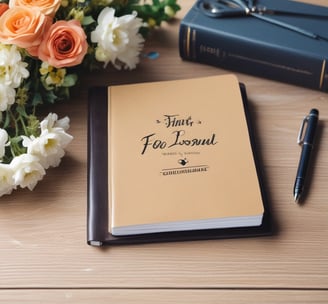 A set of four stacked journals with hardcovers and elastic bands securing them. The colors of the covers and bands include blue, black, gray, and orange. The journals are arranged neatly from a close-up perspective.
