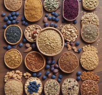 A packet of vegan protein powder is displayed on a kitchen countertop next to a red shaker bottle. The label on the packet reads 'Sprouts Vegan Protein, Salted Caramel flavored' and specifies features like easy to digest, gluten-free, and soy-free. The background is a blurred kitchen setting with dim lighting and a hint of a green plant.