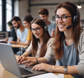 a woman in a headset with a headset and a headset