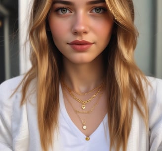 A gold-colored, intricately designed jewelry piece is resting on a reflective surface. The jewelry features multiple rectangular links and is likely a bracelet or necklace. It is displayed in soft lighting, emphasizing its shine and texture.
