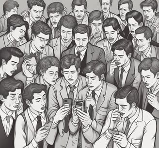 Someone crying while looking down at their phone, typically used to indicate a prohibition.