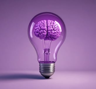 a purple light bulb with brain inside