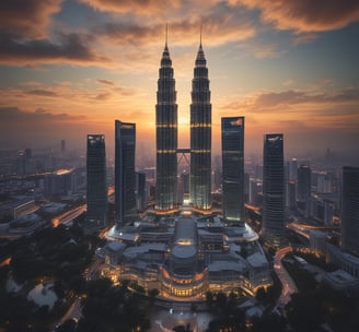 a cityscape of a city with a sunset