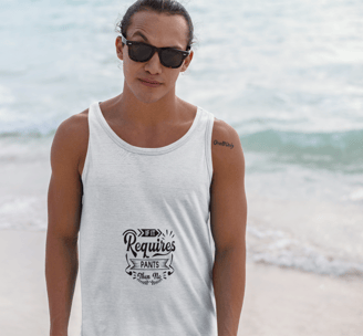 a woman in a tank top and sunglasses on a beach