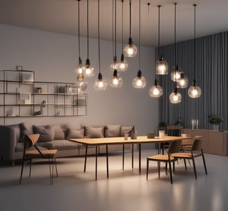 An antique shop filled with vintage furniture and decor. Leather sofas and ornate wooden tables dominate the space. The ceiling hosts a series of small pendant lights. The room is accessorized with different decorative items, including mirrors, artwork, and sculptures.