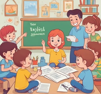 A young child and an adult are sitting at a wooden desk in a classroom, focusing on some written materials. The adult is holding a notebook and appears to be helping the child, who is intently looking at papers on the desk. Nearby are pencils and other school supplies.
