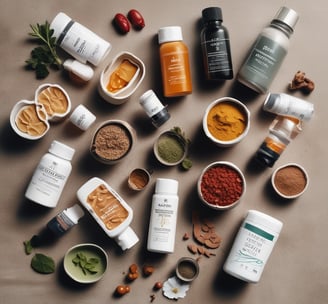 Several wellness products are arranged on a surface. There is a box labeled 'Eir Health Sleep No. 10' that indicates it contains CBD products for calming and sleep aid, featuring evening oil with lavender and melatonin. Beside it, a pouch labeled 'Midnight Chill' contains bath salts. In front, there is a bath bomb with a subtle gray and blue design.