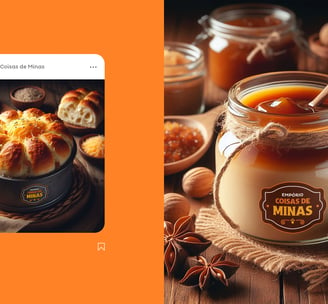 Post for social media and jar of dulce de leche with the visual identity Empório Coisas de Minas