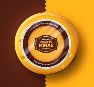 cheese with label and visual identity and logo of Empório Coisas de Minas