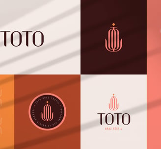 elements of the toto braz textile visual identity with logo, symbol, seal and colors