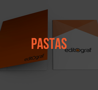 Pastas personalizadas da Editograf em laranja e branco.