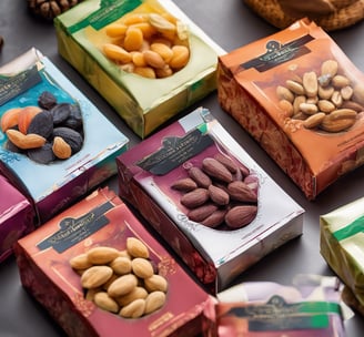 a pile of bags of food sitting on top of a table