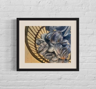 a painting of a basket full of quahogs